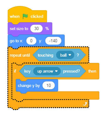 Highlights Full colored image of Scratch script (blocks) with a block highlighted